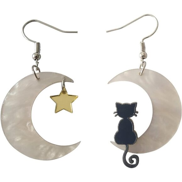 Moon Star Cat Halloween Earrings for Women Cute Acrylic Earrings - Picture 1 of 1
